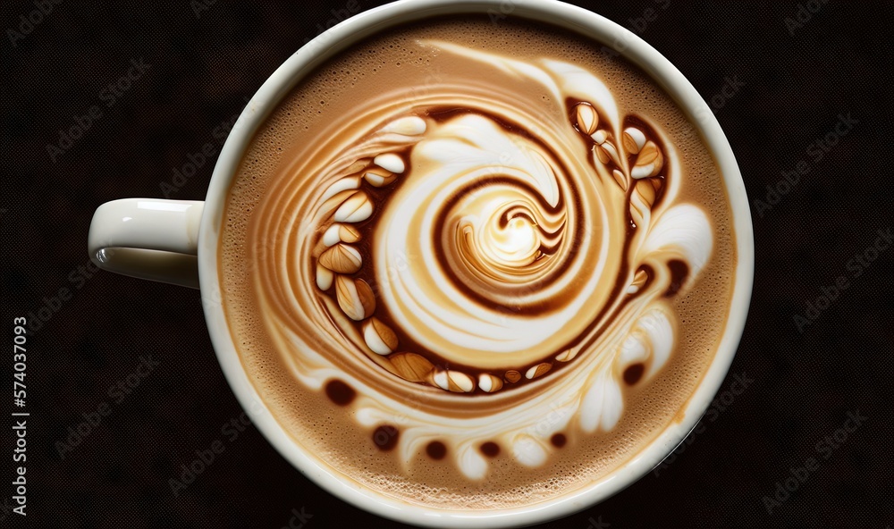 a cup of coffee with a swirl in the foamy foamy liquid in the shape of