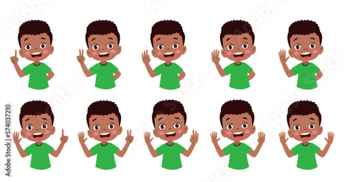 Cute little boy is studying math by counting his finger
