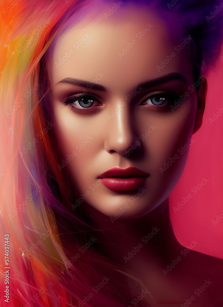 Portrait of a beautiful woman, Digital painting of a beautiful girl, Digital illustration of a female face.