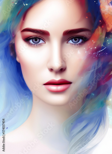 Portrait of a beautiful woman, Digital painting of a beautiful girl, Digital illustration of a female face. © Eduardo