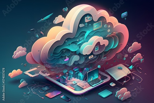 Cloud computing technology concept, 3D Illustration - AI Generated
