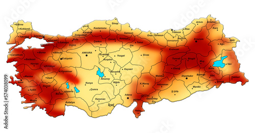 Turkey earthquake map. Earthquake fault line map. photo