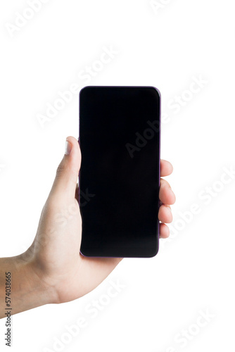 Hand holding smartphone on neutral background. smartphone concept. app concept.