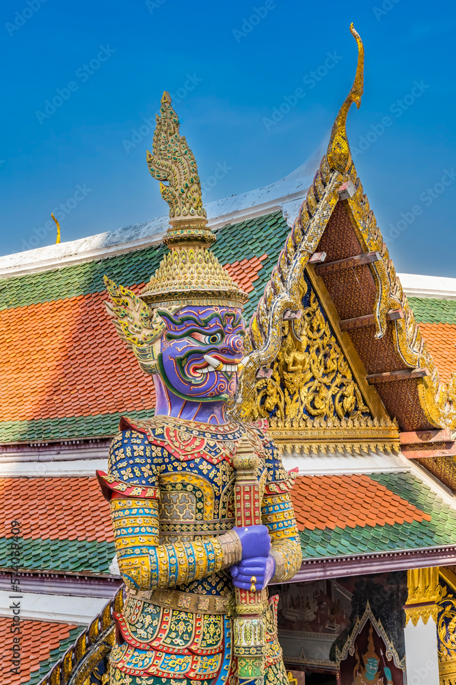Purple Guardian Statue Grand Palace Bangkok Thailand