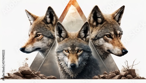 beautiful portrait of three wolves in logo style with nice colors