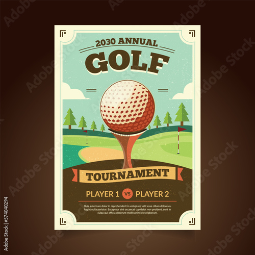 Vintage Golf Tournament or Championship Flyer, Poster, Pamphlet Invitation Design Template