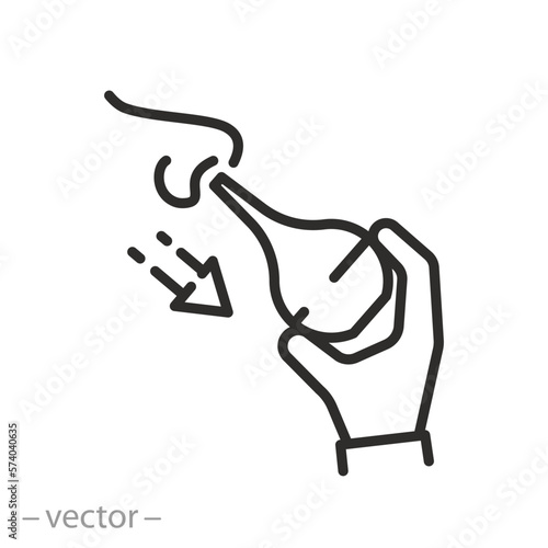 baby nasal aspirator icon, rubber bulb, mucus nose suction, thin line symbol on white background - editable stroke vector illustration