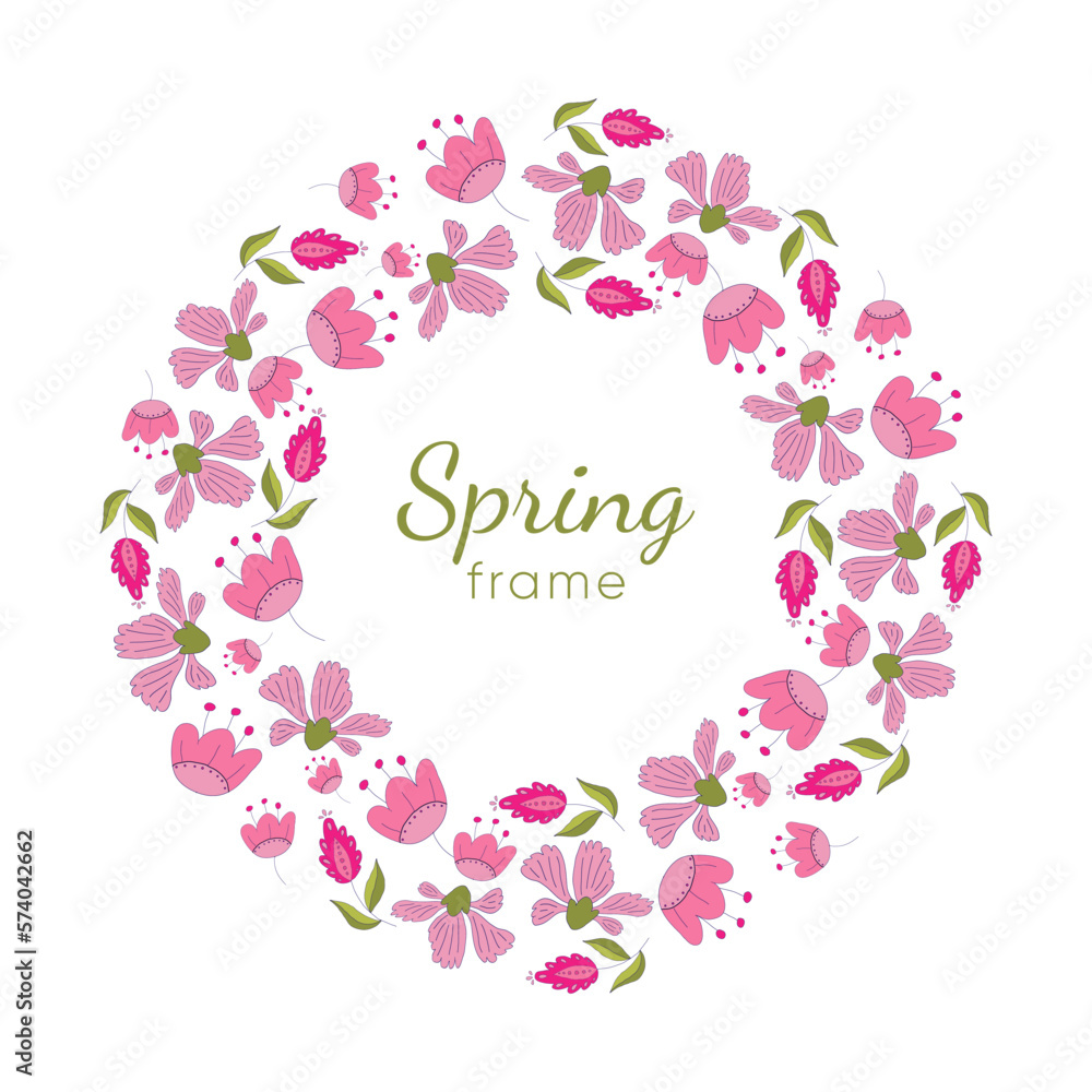 Round banner with Spring flowers.