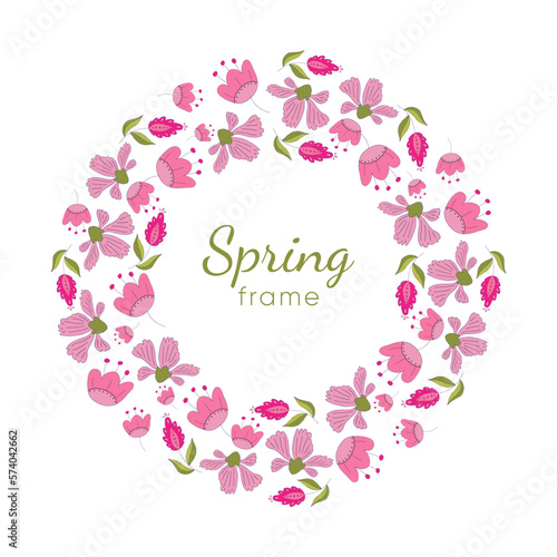 Round banner with Spring flowers. © Idressart