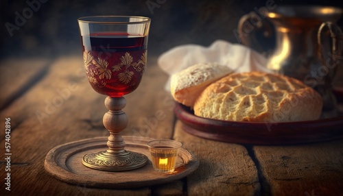 Fotografiet Abendmahl als Symbol für Ostern und die biblischen Geschichten über Jesus und seinen Jüngern