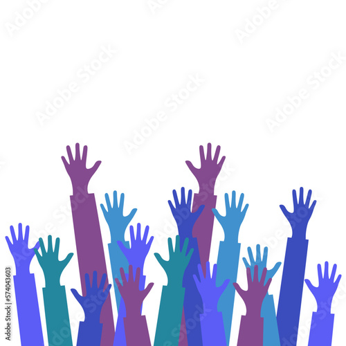 The group raised human arms and hands. Diversity multiethnic people. Racial equality. Men and women of different cultures and peoples. harmony of coexistence. Multicultural Community Integration.