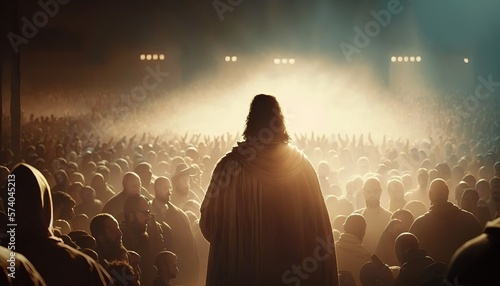 Obraz na plátně Illustration - Jesus gives a speech to people in a small circle