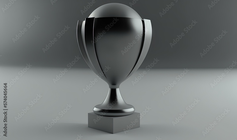a silver trophy on a pedestal on a gray background with a shadow on the floor in the middle of the image is a gray background. generative ai a silver trophy on a pedestal on a gray background with a shadow on the floor in the middle of the image is a gray background. generative ai
