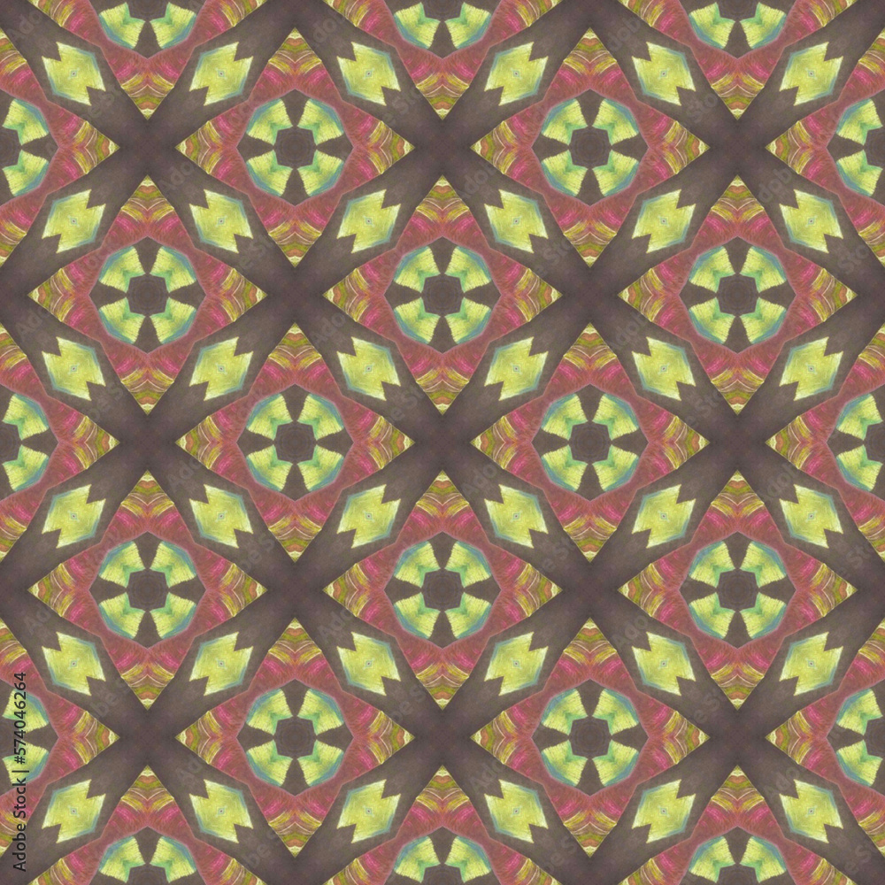 Geometrical colourful seamless pattern on the brown background. Abstract texture for fashion, decoration, wrapping paper, fabric. Geometrical colourful seamless pattern on the brown background. Abstract texture for fashion, decoration, wrapping paper, fabric.
