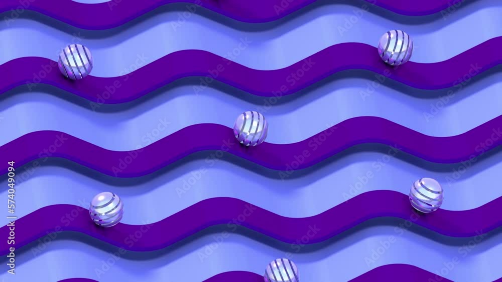 Many striped silver and glass spheres rolling along wavy track. 3D 4k seamless loop animation with rotating camera (3840x2160px) Many striped silver and glass spheres rolling along wavy track. 3D 4k seamless loop animation with rotating camera (3840x2160px)