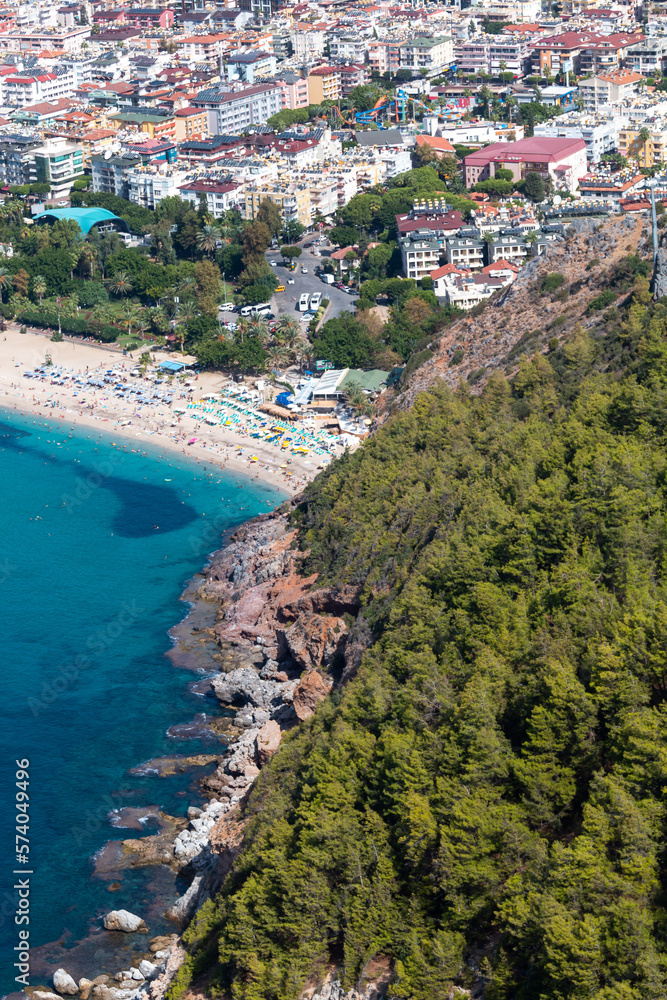 Panoramic view from Alanya Castle of the Mediterranean sea and Cleopatra beach