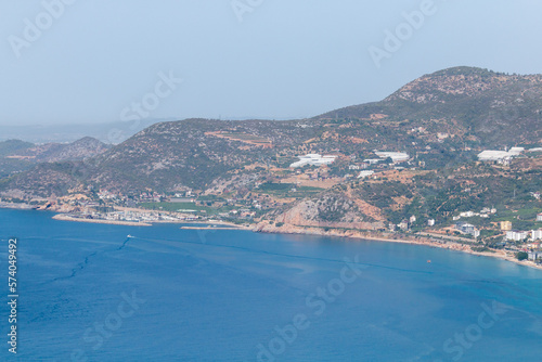 Panoramic view from Alanya Castle of the Mediterranean sea and Alanya coastline