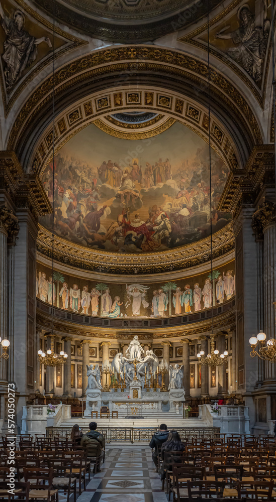 Paris, France - 02 21 2023: View inside Madeleine church