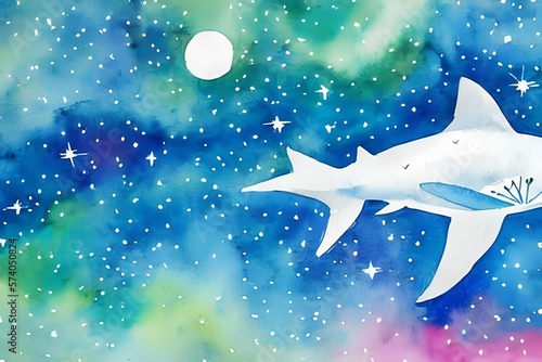 Fish in the night. watercolor painting. constellation. nebula background. Astrology. .watercolor portrait