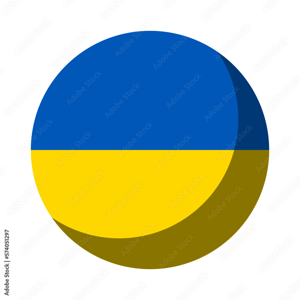 Ukraine Flag Round Circle Badge Button or Sticker Icon with 3D Shadow Effect. Vector Image.