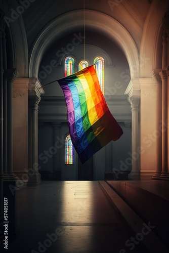 Obraz na płótnie LGBT rainbow flag inside the church