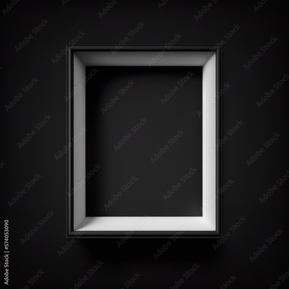 simple minimal black frame on black background, empty picture frame for mockup, generative ai, blank poster on wall simple minimal black frame on black background, empty picture frame for mockup, generative ai, blank poster on wall