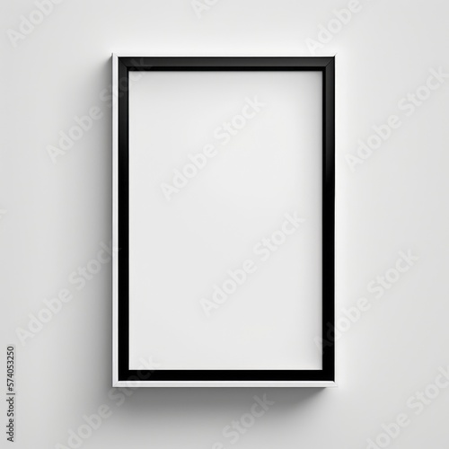 simple minimal black frame on white background wall, empty picture frame for mockup, generative ai, blank poster on wall