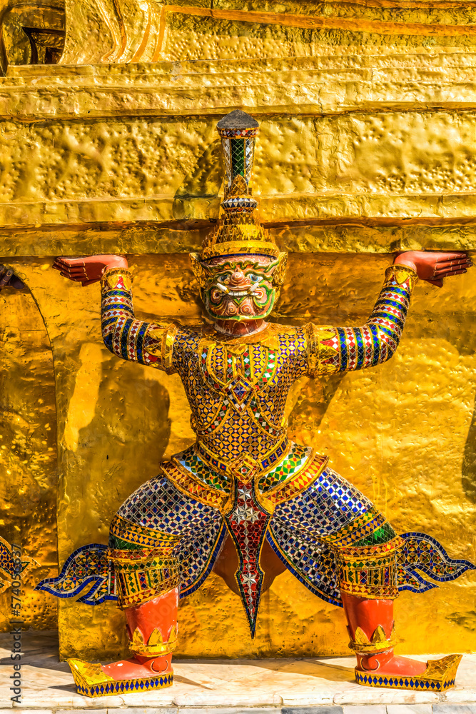 Colorful Guardian Gold Stupa Pagoda Grand Palace Bangkok Thailand