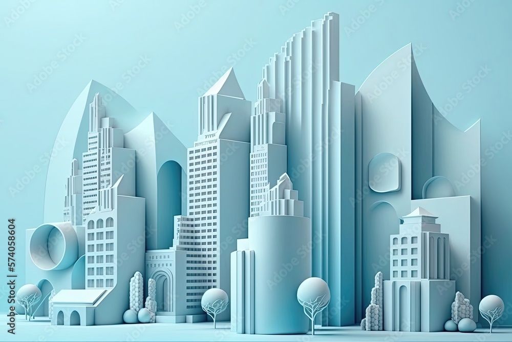 3D modern sustainable skyscraper background with a city. Generative AI