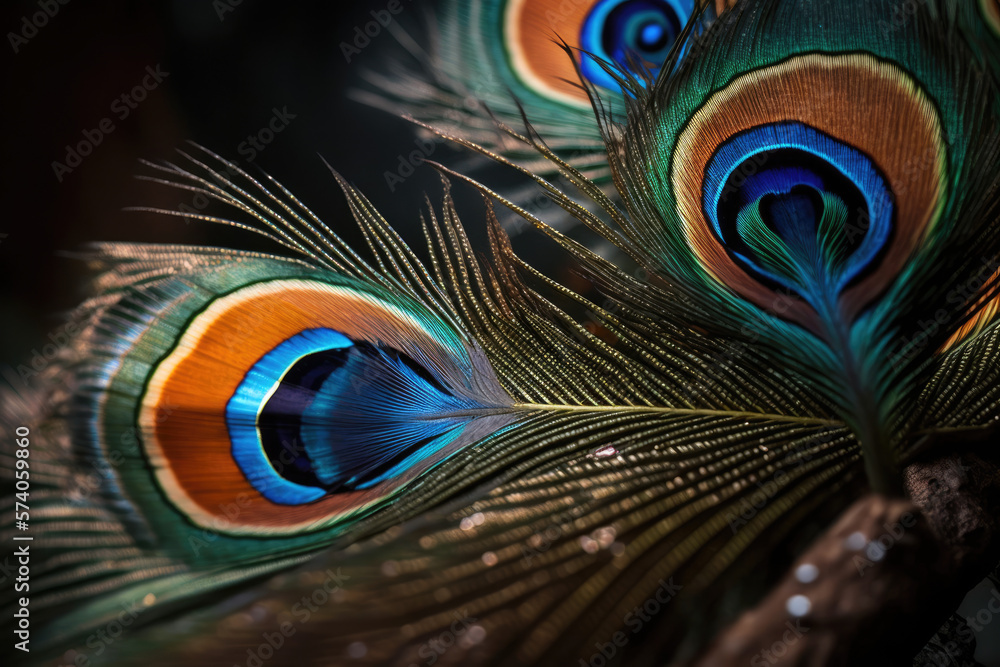 Amazing close up of peacock feather. Generative AI