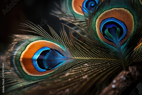 Obraz na płótnie Amazing close up of peacock feather. Generative AI w salonie