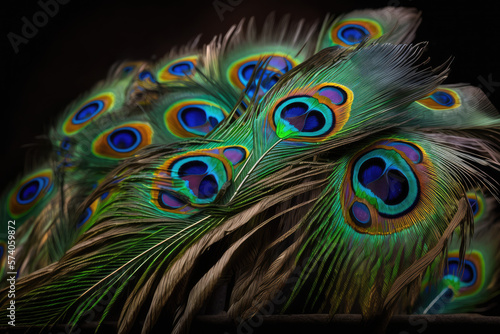 Obraz na płótnie Amazing close up of peacock feather. Generative AI w salonie