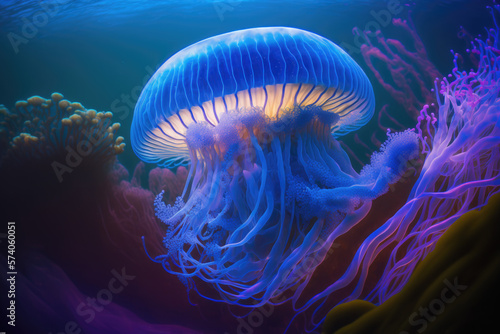 Obraz na płótnie Beautiful jelly fish underwater. Generative AI w salonie