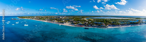 An aerial panorama view over the island of Grand Turk on a bright sunny morning photo