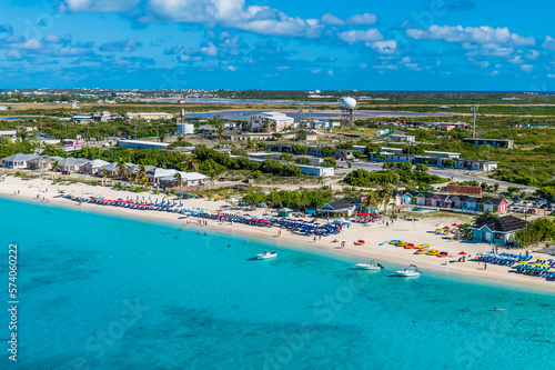 An aerial view over a resort and airport on the island of Grand Turk on a bright sunny morning photo
