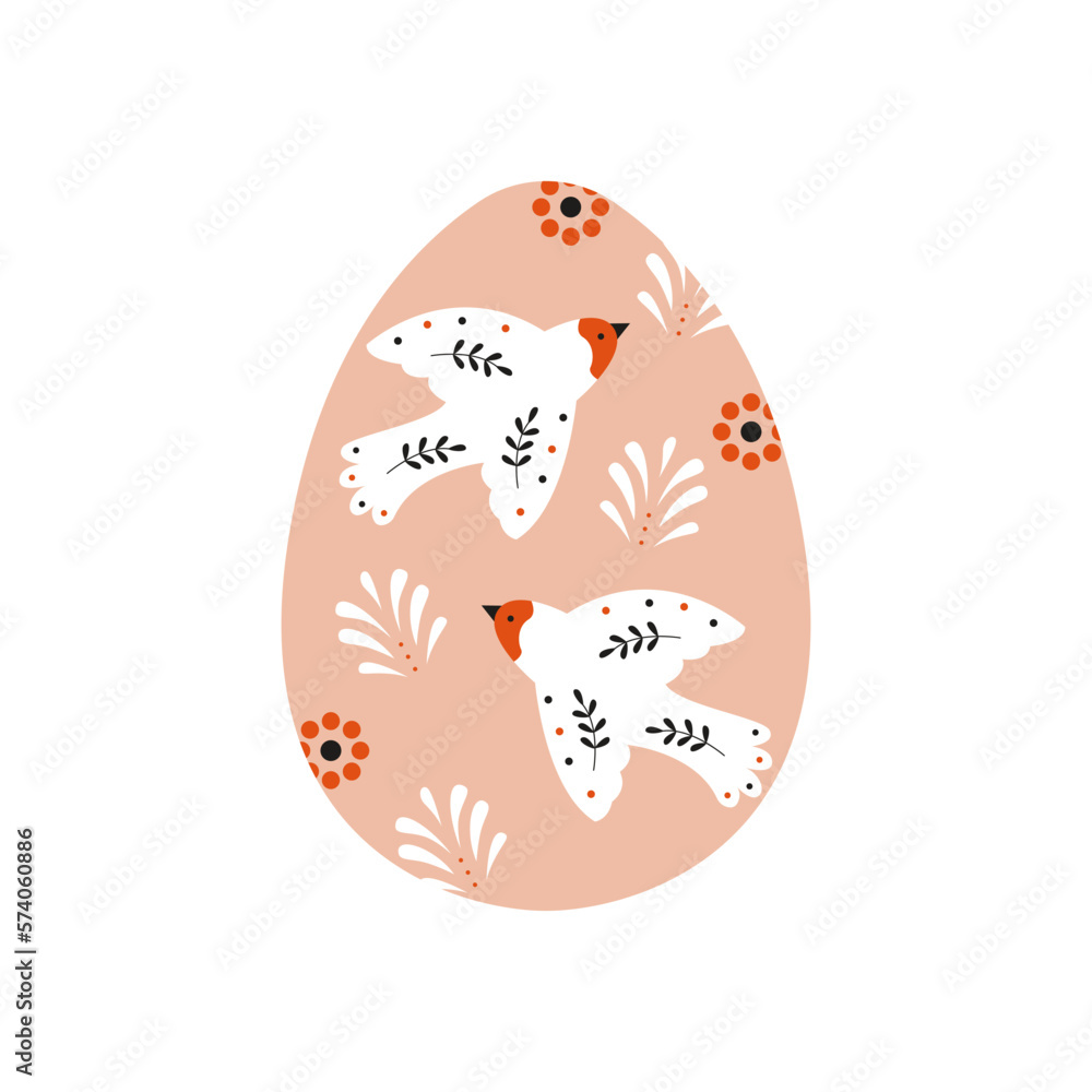 Easter egg. Cartoon floral birds pattern, abstract simple spring decorations, happy Easter concept. Vector illustration Easter egg. Cartoon floral birds pattern, abstract simple spring decorations, happy Easter concept. Vector illustration