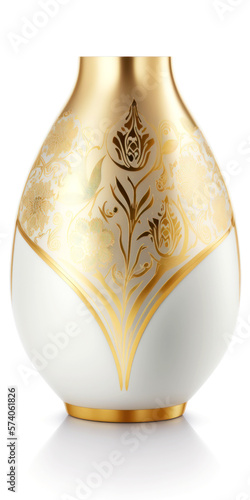 Beautiful Crafted Vase with Intricate Golden Sculpted and Painted Details Modern But Classical -- Gold, Silver, Floral Details, Geometrical Details, Organic Shaped -- Generative AI
