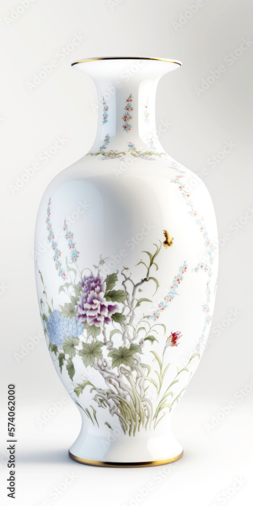 Beautiful Crafted Vase with Intricate Floral Sculpted and Painted Details Modern But Classical -- Gold, Silver, Floral Details, Geometrical Details, Organic Shaped -- Generative AI
