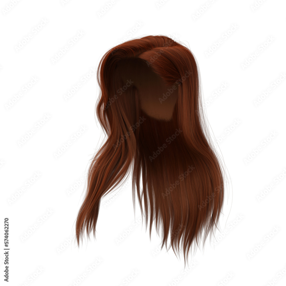 3d rendering straight hair isolated ginger copper