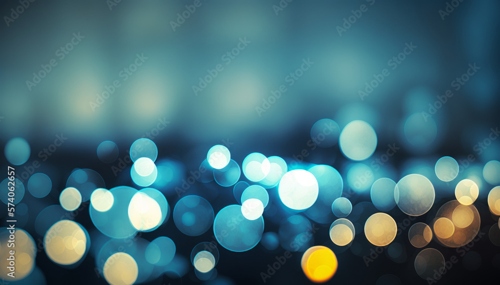 Fototapeta premium backdrop background texture of blurred and out of focus lights, glowing round shaped bokeh lights, cold colors, generative AI