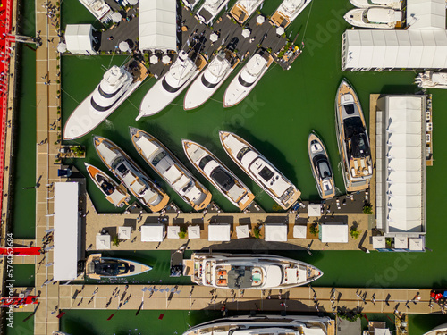 Aerial overhead photo Miami International Boat Show on Sunday photo