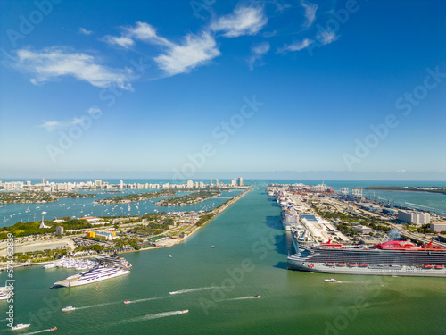Aerial photo Port Miami and Government Cut Inlet to Atlantic Ocean circa 2023