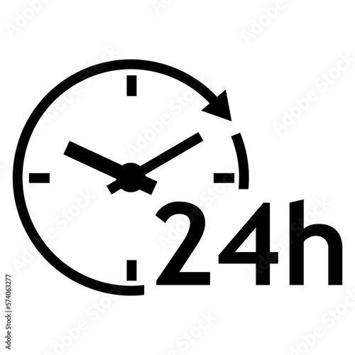 Logo con texto 24 h con silueta de esfera de reloj simple con líneas con forma de flecha girando en círculo