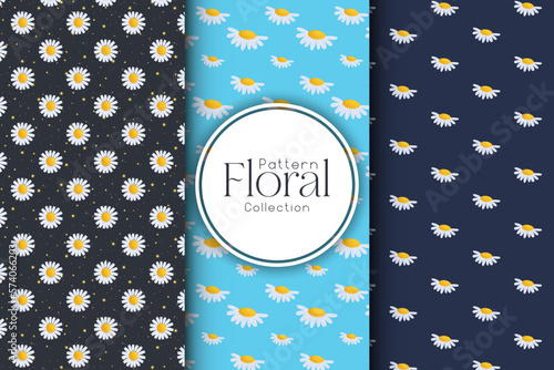 Set of pattens on a dark background with flowers, floral pattern