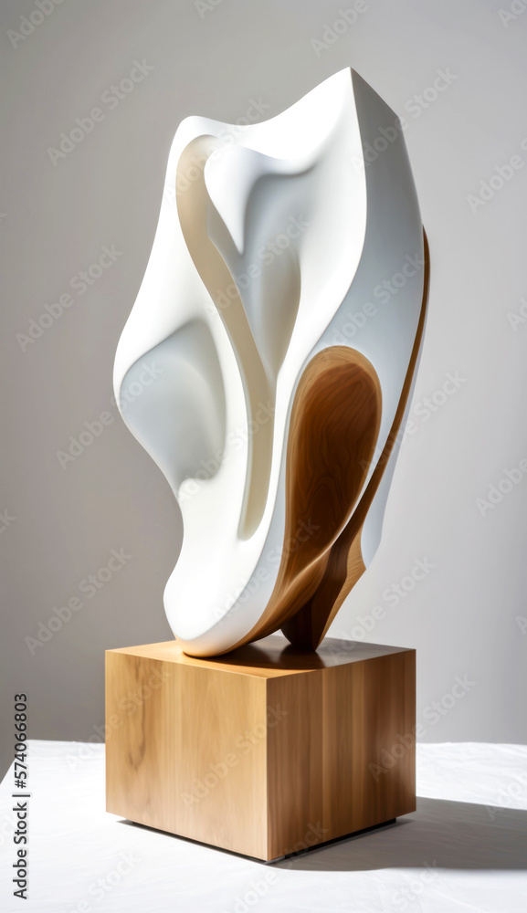 Beautiful Piece of modern art Carved out of Solid Wood in a Flowing organic Shape - on white Sculpture, Modern Art , Art -- Generative AI Beautiful Piece of modern art Carved out of Solid Wood in a Flowing organic Shape - on white Sculpture, Modern Art , Art -- Generative AI