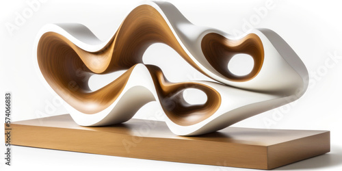 Beautiful Piece of modern art Carved out of Solid Wood in a Flowing organic Shape - on white Sculpture, Modern Art , Art -- Generative AI