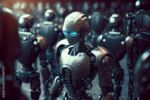 Crowd of robots. Created with Generative AI technology.