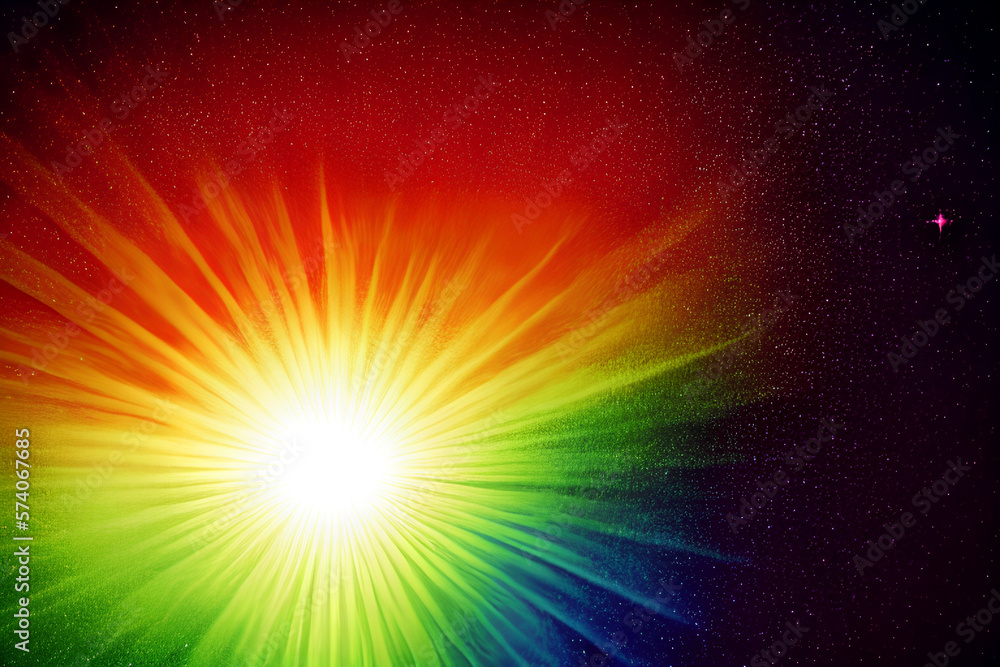 Obraz premium Rainbow sunburst background with glittering stars