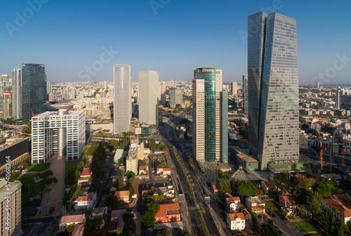 Tel Aviv-Yafo  Israel - September 28  2020  Tel Aviv aerial modern view. Azrieli center  Sarona tower
