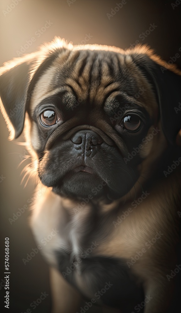 pug dog closeup with blurred background